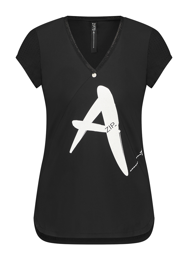Zip73 311/01 Top V-hals A T-shirt Korte Mouw 10/zwart