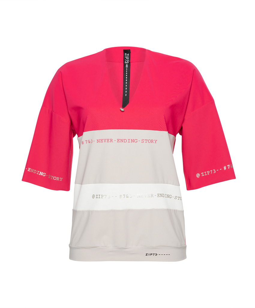 Zip73 720/01 Top Streep Print T-shirt Lange Mouw 07/framboos