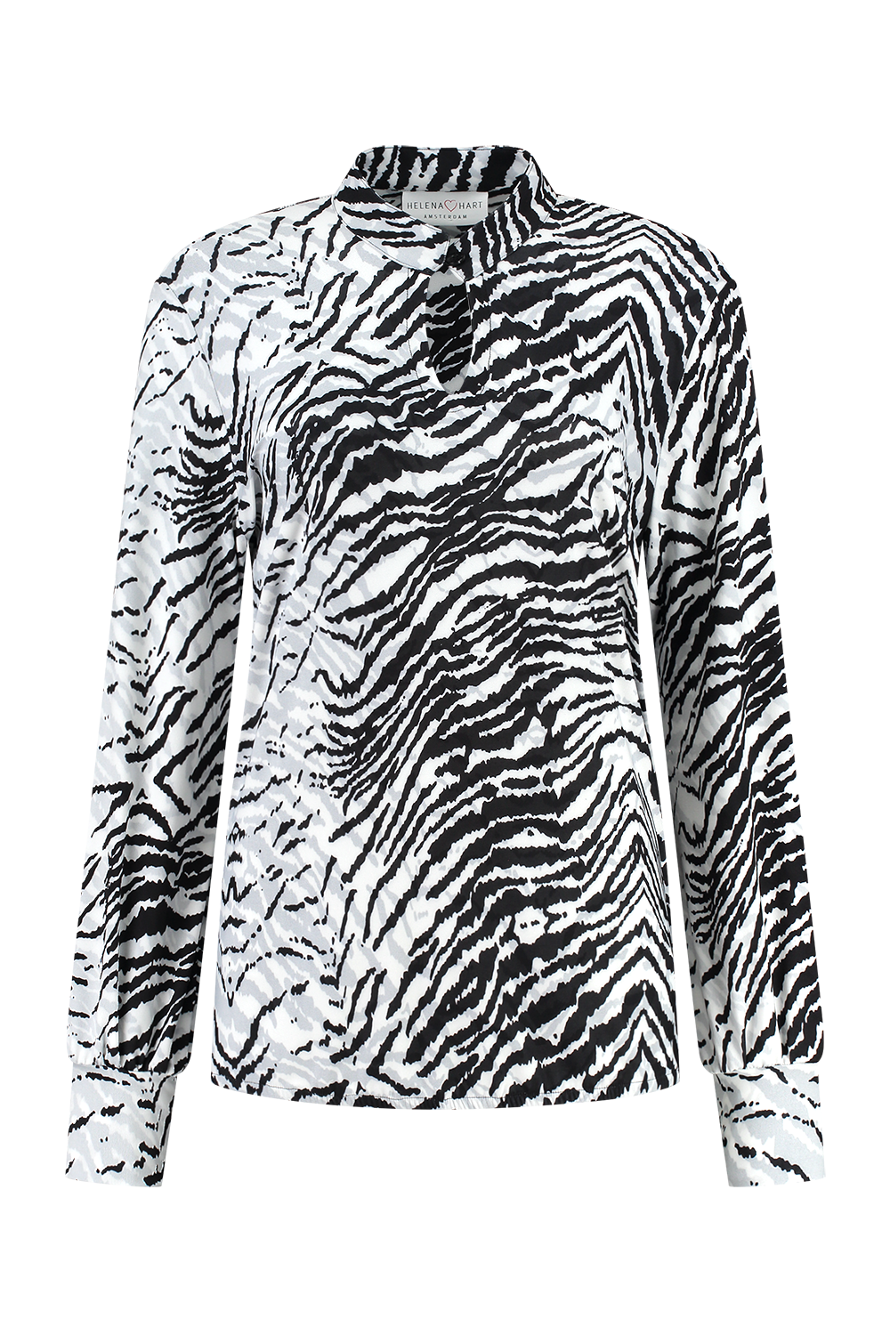 Helena Hart 7470clip Top Just Print Clip T-shirt Lange Mouw Zwart/wit
