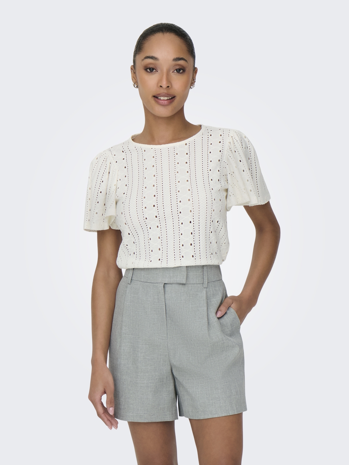 Only Onlriverside S/s Flaired Top Jrs 15312474 T-shirt Korte Mouw Cloud Dancer