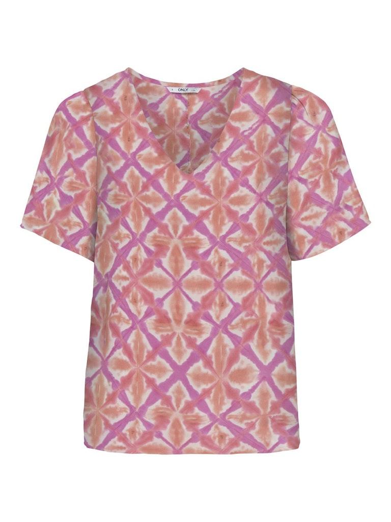 Only Onlalma Life Vis S/s V-neck Top Aop 15273136 T-shirt Korte Mouw Sachet Pink 559 Marley