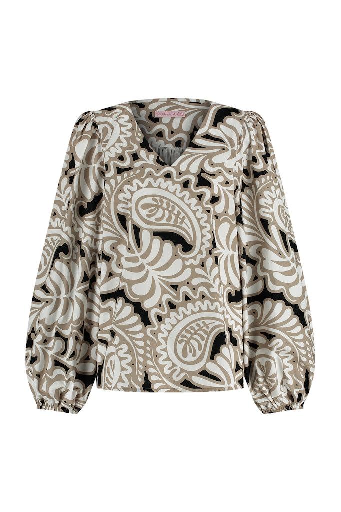 Studio Anneloes Layla Paisley Poplin Top 09931 T-shirt Lange Mouw 1116 Offwhite/clay