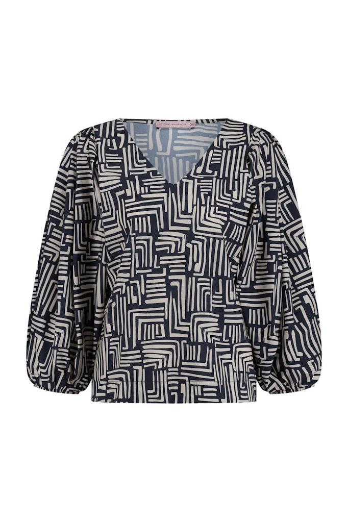 Studio Anneloes Arlene Graphic 3/4 Top 11064 T-shirt Lange Mouw 1469 Kit/dark Blue