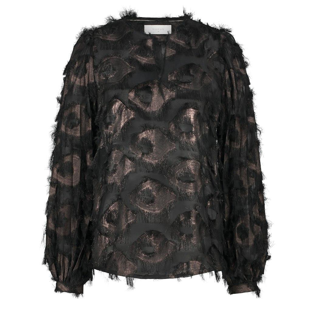 Nukus Gabriella Top Lurex Fw240116 T-shirt Lange Mouw 209 Black/bronze