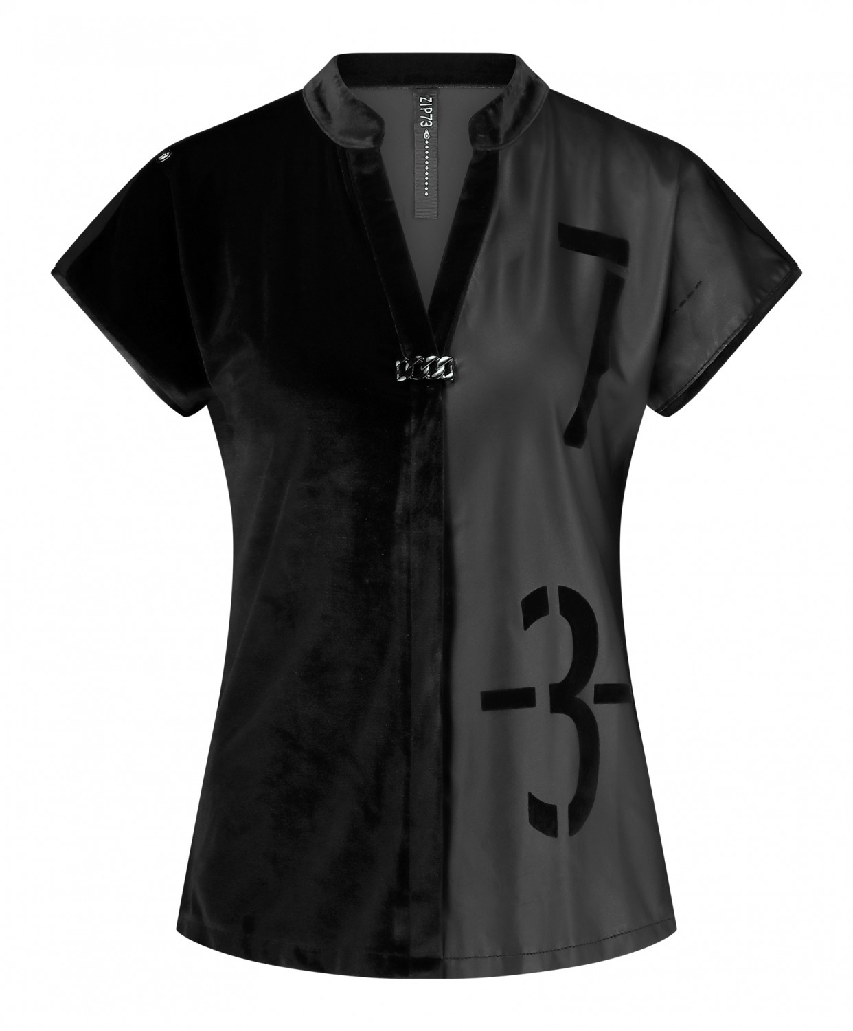 Zip73 Top K.mouw Velvet Zwart W24/617/01/001 T-shirt Korte Mouw 001 Zwart