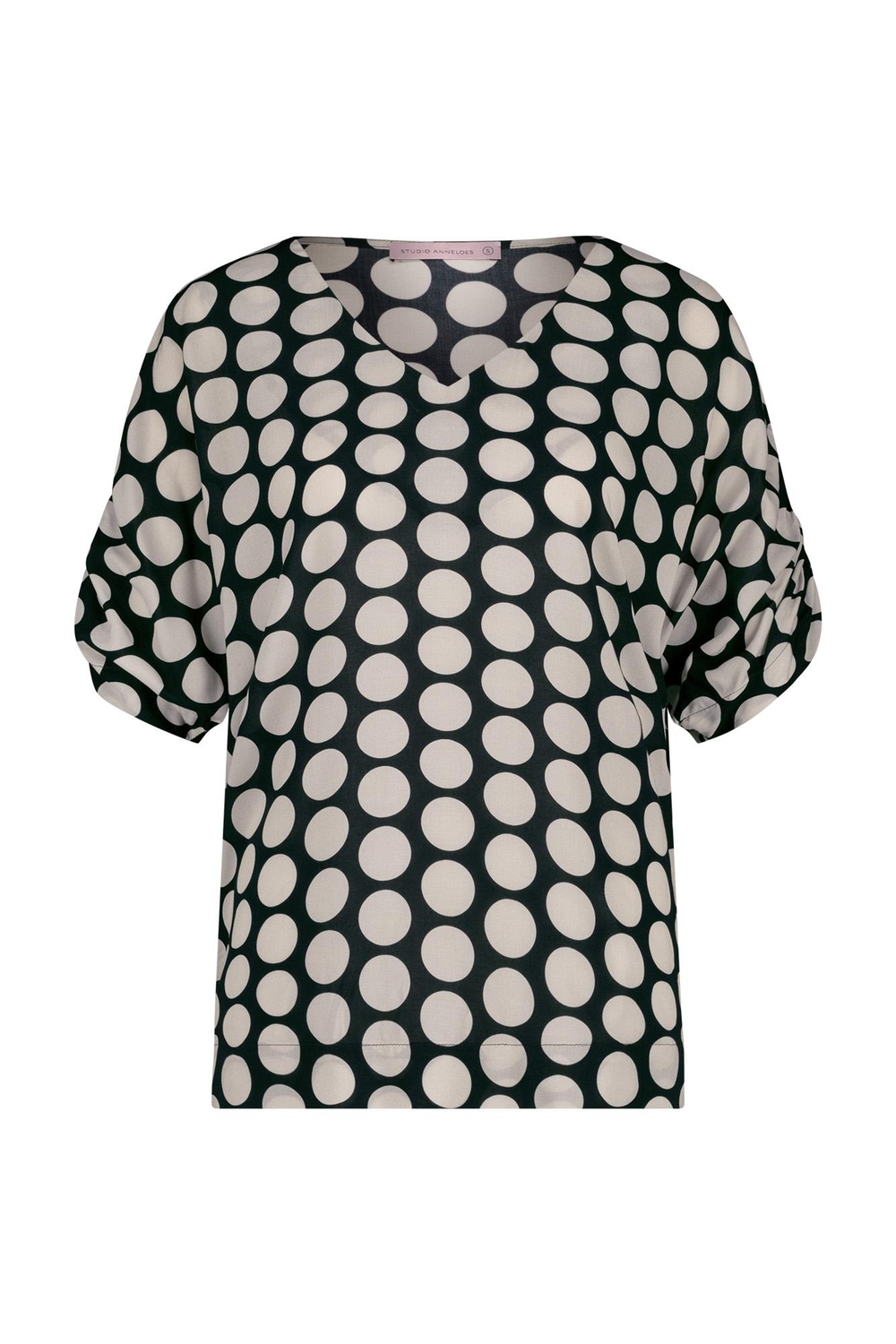Studio Anneloes Birgitta Dot Top 11637 T-shirt Korte Mouw 9011 Black/off White