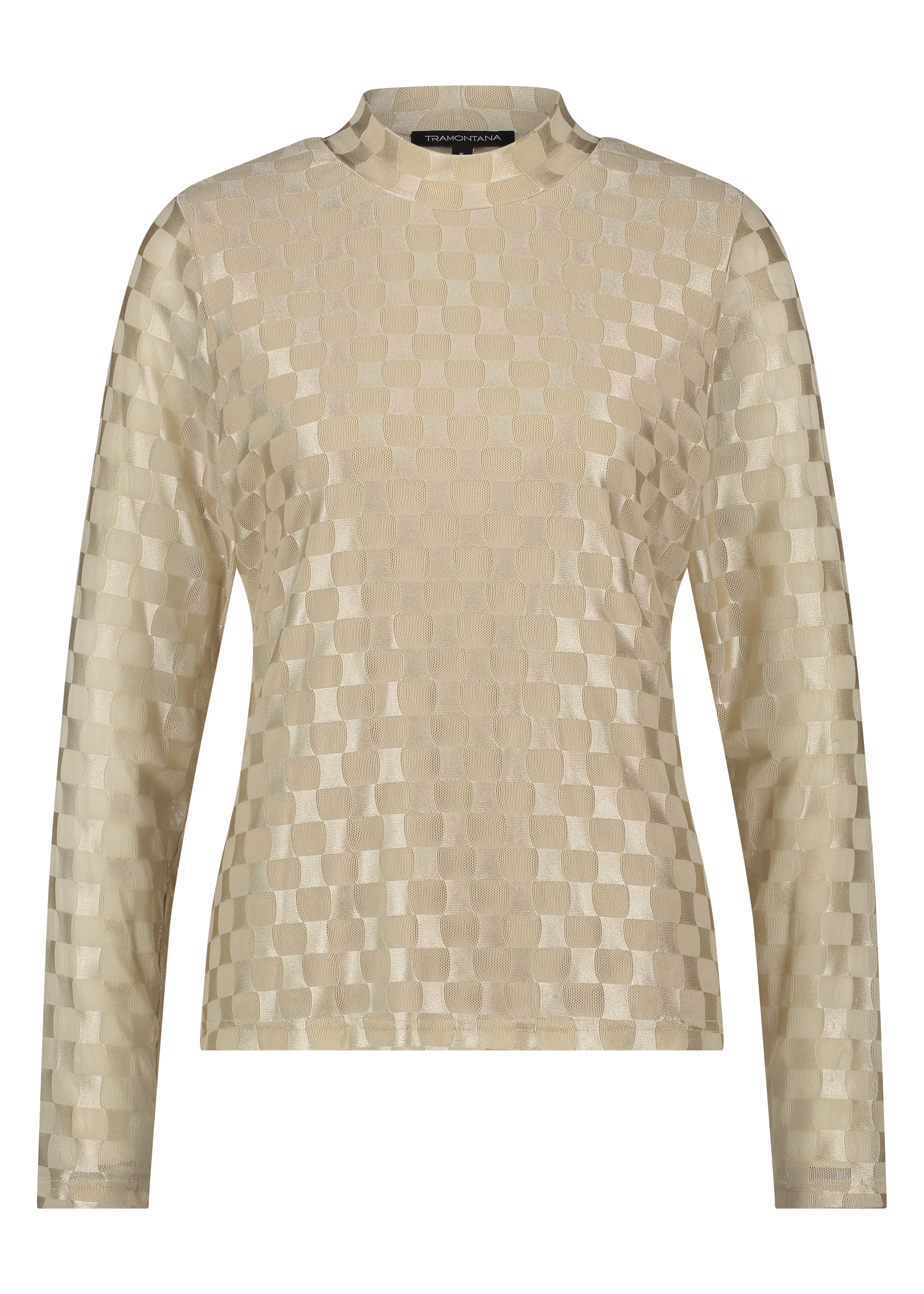 Tramontana C25-14-401 Top Mesh Checked T-shirt Lange Mouw 1250 Oatlatte
