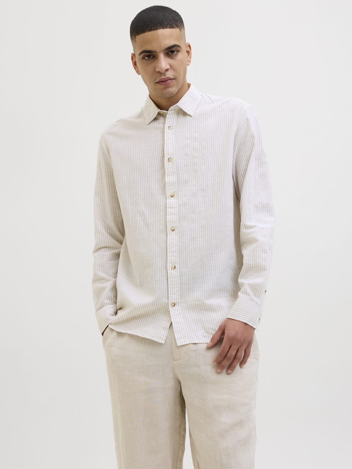 Jack & Jones Jjesummer Shirt Ls Sn 12269315 Overhemd Oxford Tan Stripe