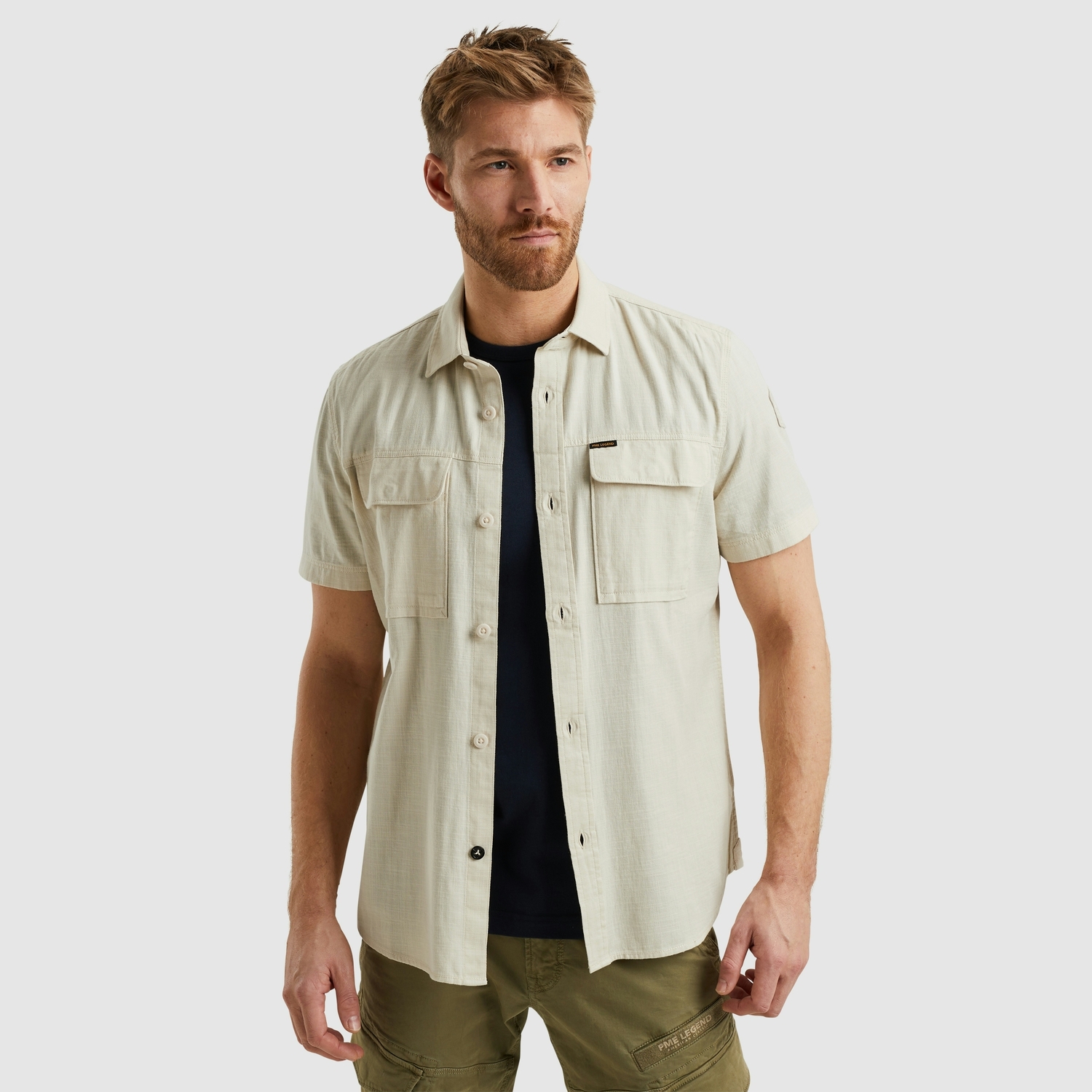 Pme Legend Psis2503242 Short Sleeve Shirt Slub Cotton 7013 - Bone White