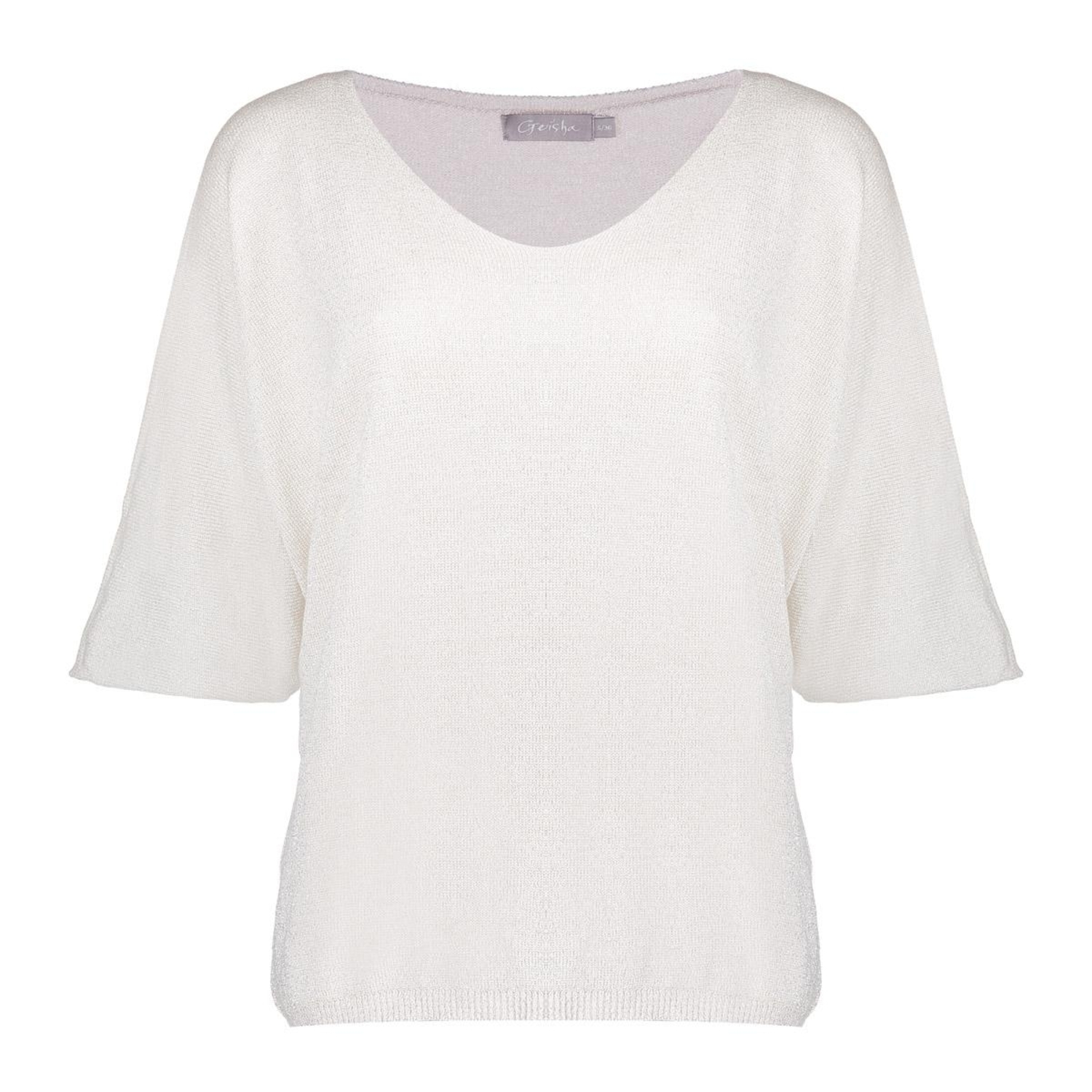 Geisha Pullover V-neck 3/4 Sl 54050-70 Trui Korte Mouw 721 Light Sand/silver