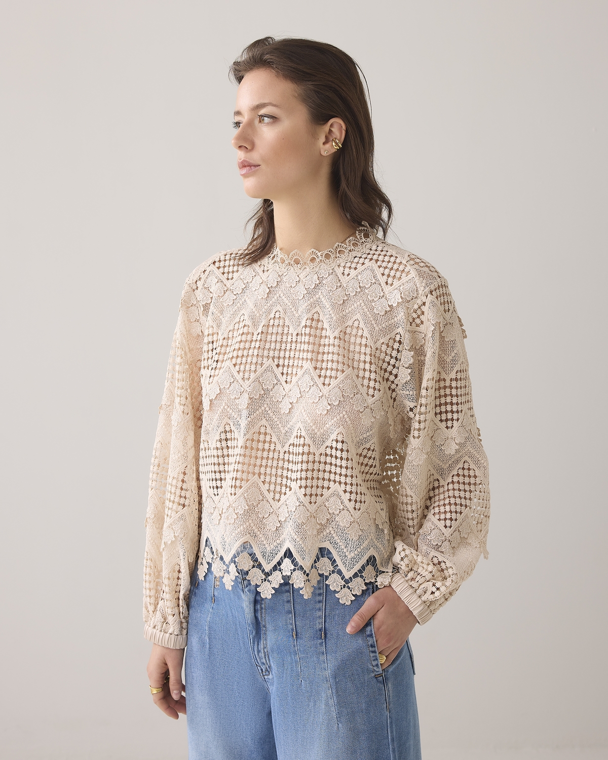 Summum Longsleeve Top Lace Sweater 702 Pebble Beige