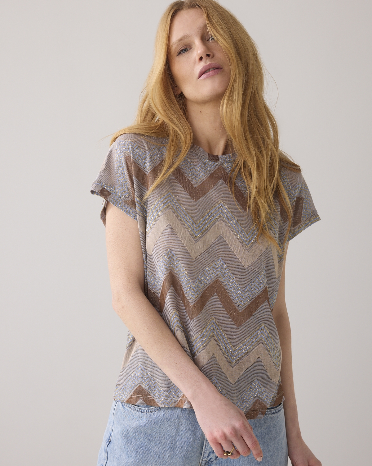 Summum Cap Sleeve Top Fluid Zig Zag T-shirt Korte Mouw 120 Multicolour