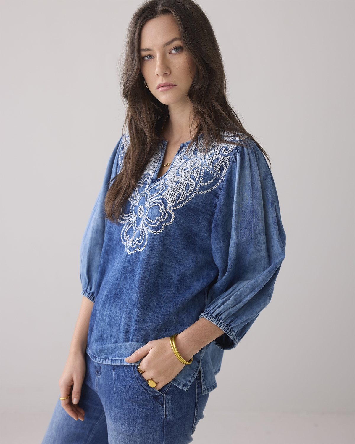 Summum Shortsleeve Top Cotton Indigo Sateen T-shirt Korte Mouw 490 Indigo
