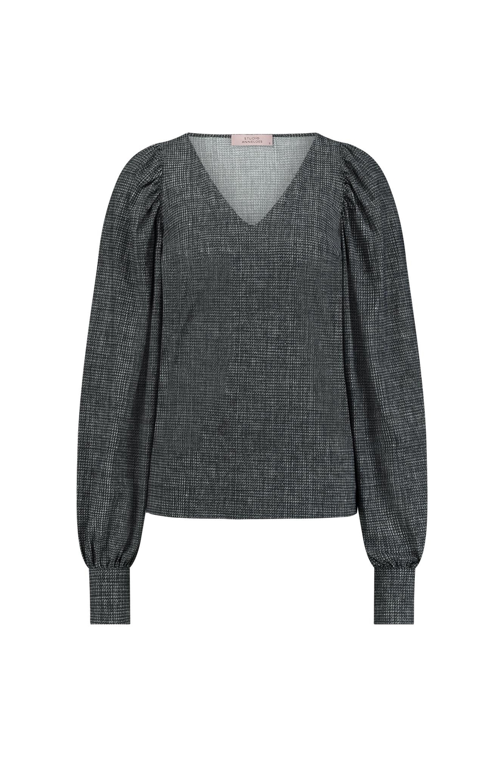 Studio Anneloes Bodi Tweed Top 12099 T-shirt Lange Mouw 9011 Black/off White