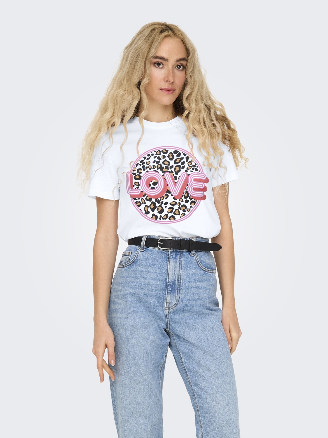 Only Onlariya Life Reg S/s Love Top Box Jrs T-shirt Korte Mouw Bright White Love