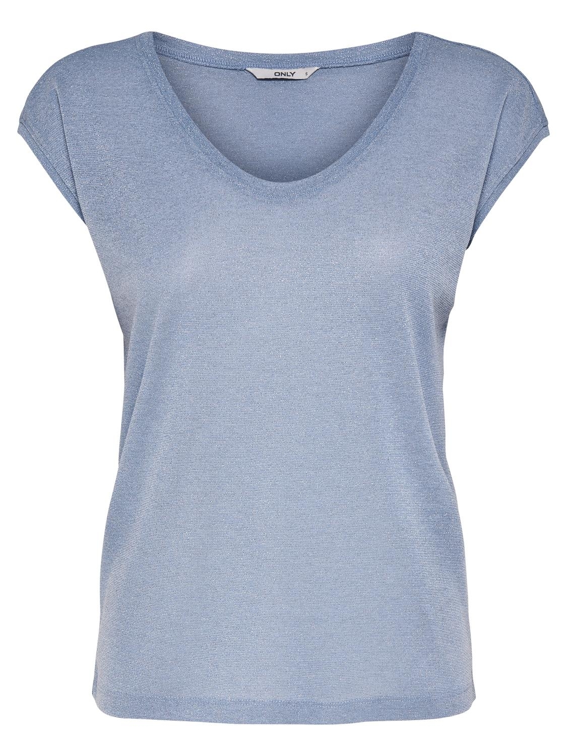 Only Onlsilvery S/s V Neck Lurex Top Jrs Noos T-shirt Korte Mouw Halogen Blue