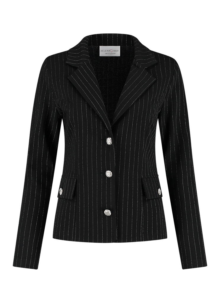 Helena Hart 7553 Blazer Kort Pinstripe Blazers Zwart