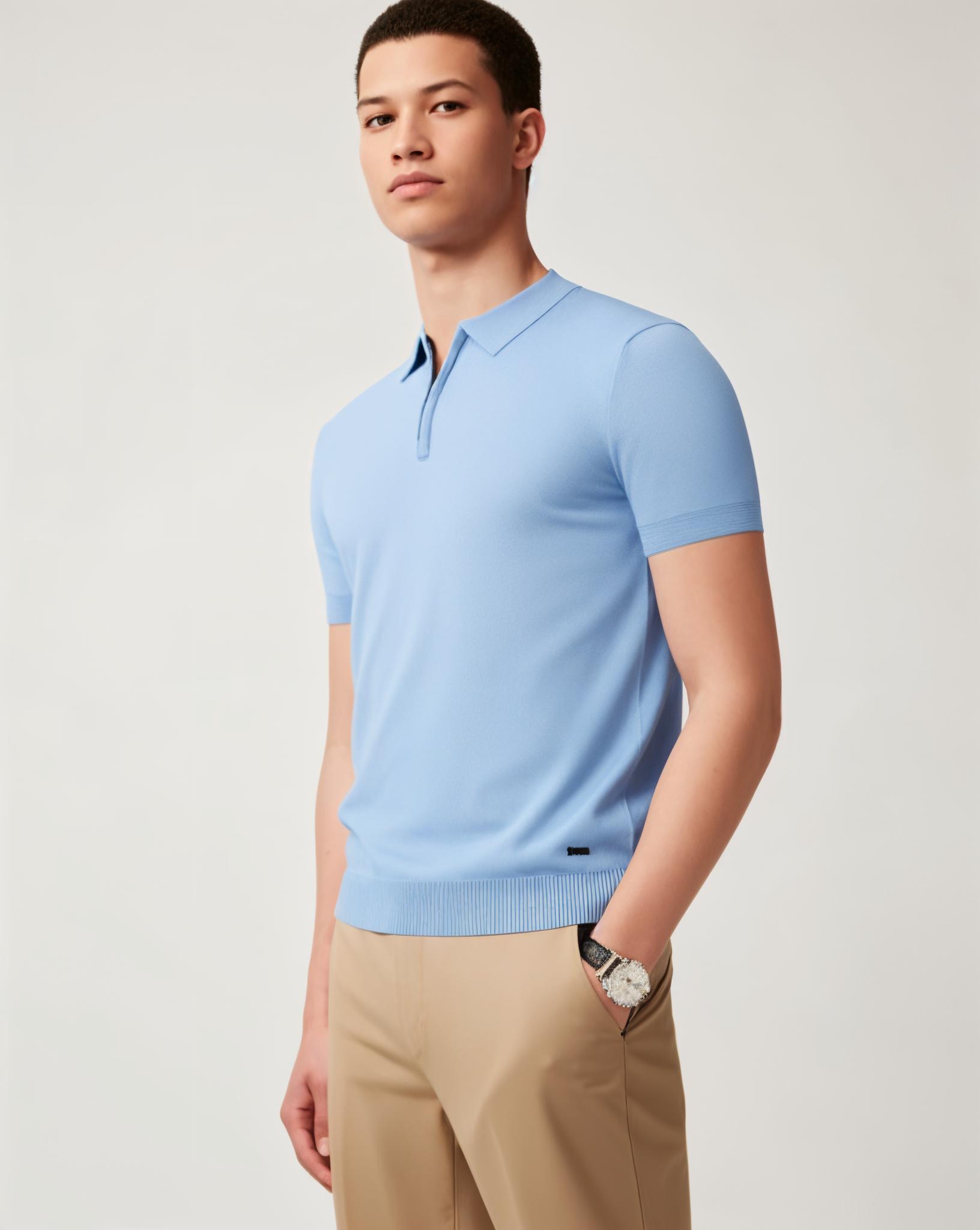 Born With Appetite Dan Knitted Polo Poloshirts 210 Light Blue