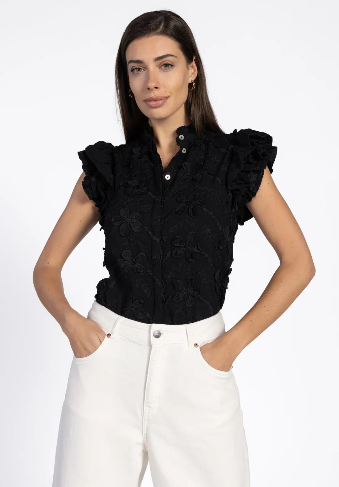Aaiko Gezana Embroidery Vis 671 T-shirt Korte Mouw 900 Black