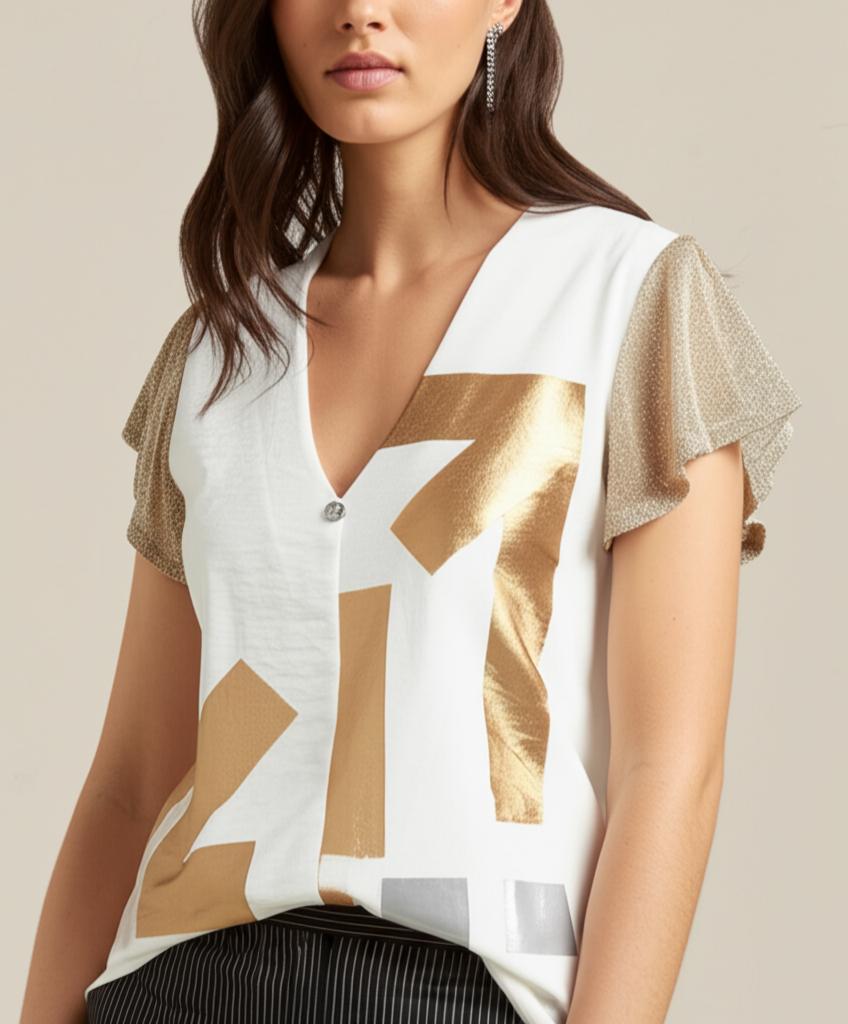 Zip73 Top 2-half Z25/305/01/710 T-shirt Korte Mouw 710 Gold