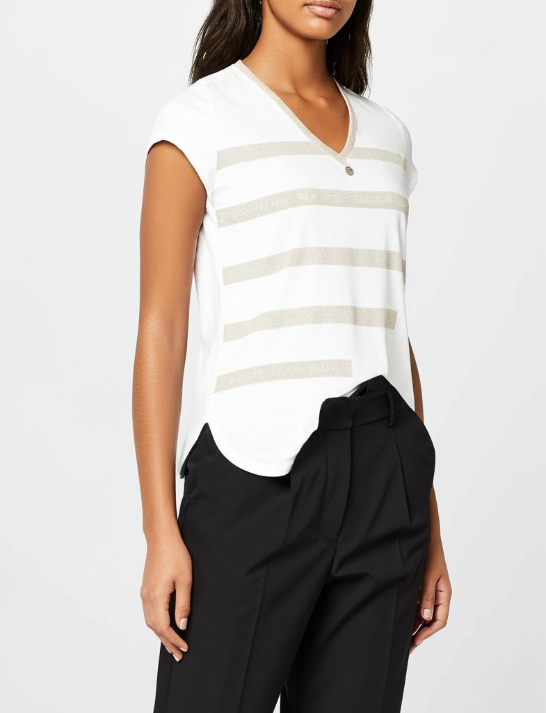 Zip73 Top V Stripe Z25/916/01/111 T-shirt Korte Mouw 111 Off-white