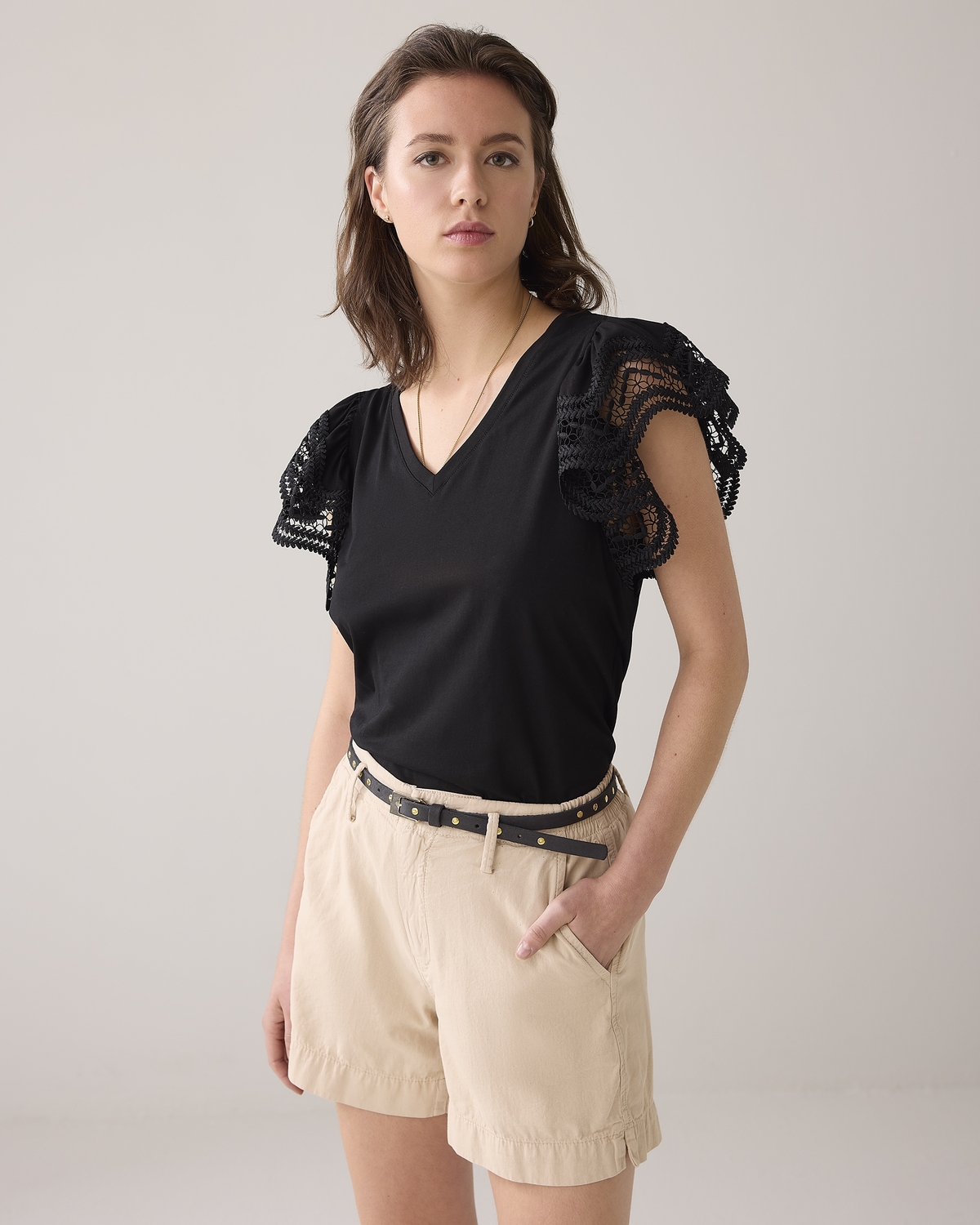 Summum Butterfly Sleeve Top With Lace 3s5025-30609 T-shirt Korte Mouw 990 Black