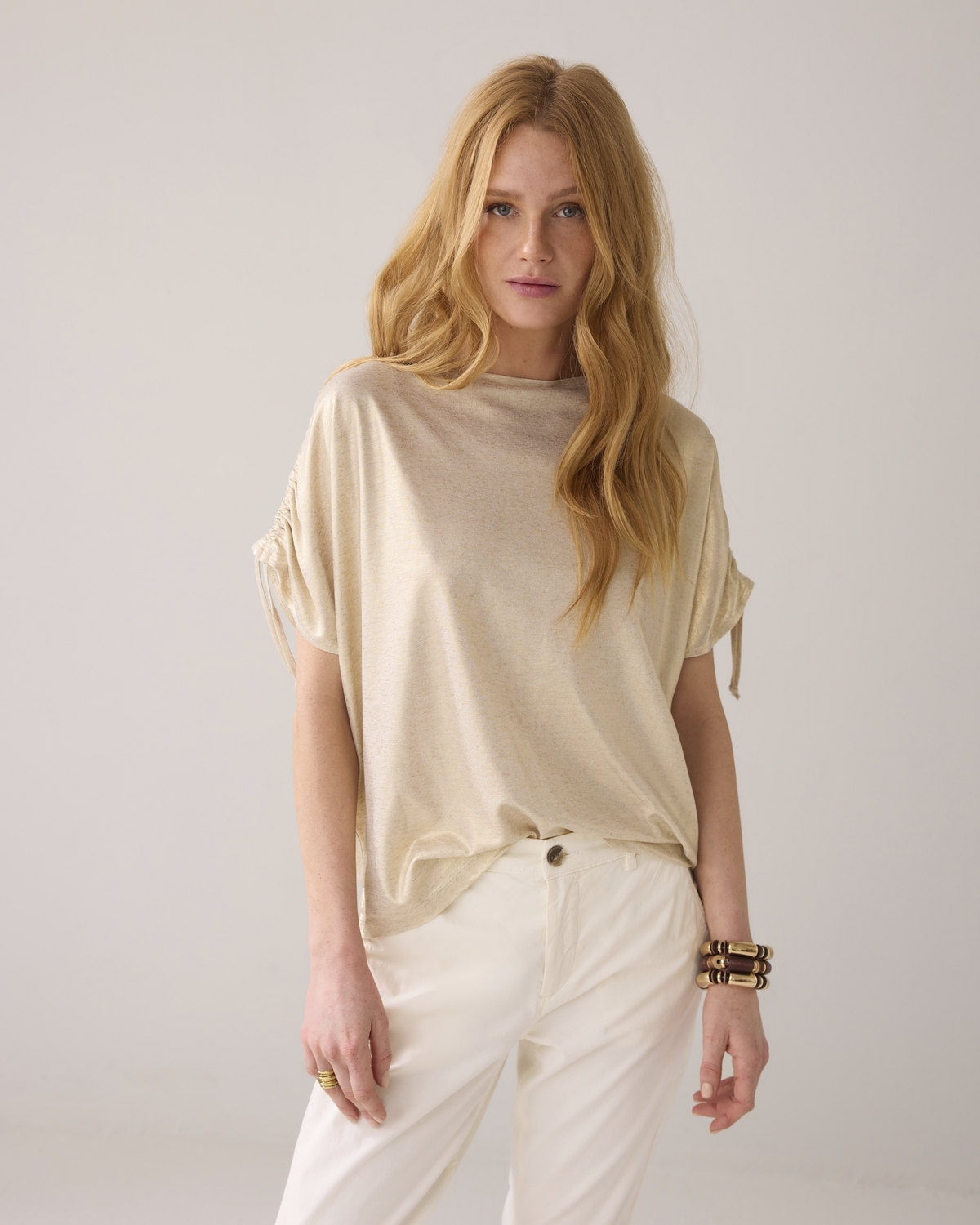 Summum Top Coated Viscose Linen 3s5149-30702 T-shirt Korte Mouw 122 Ivory