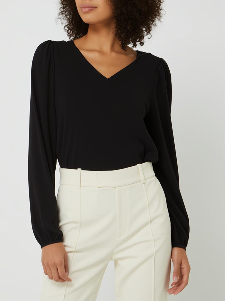 Helena Hart 7654 - Top V-neck Transfer T-shirt Lange Mouw Zwart