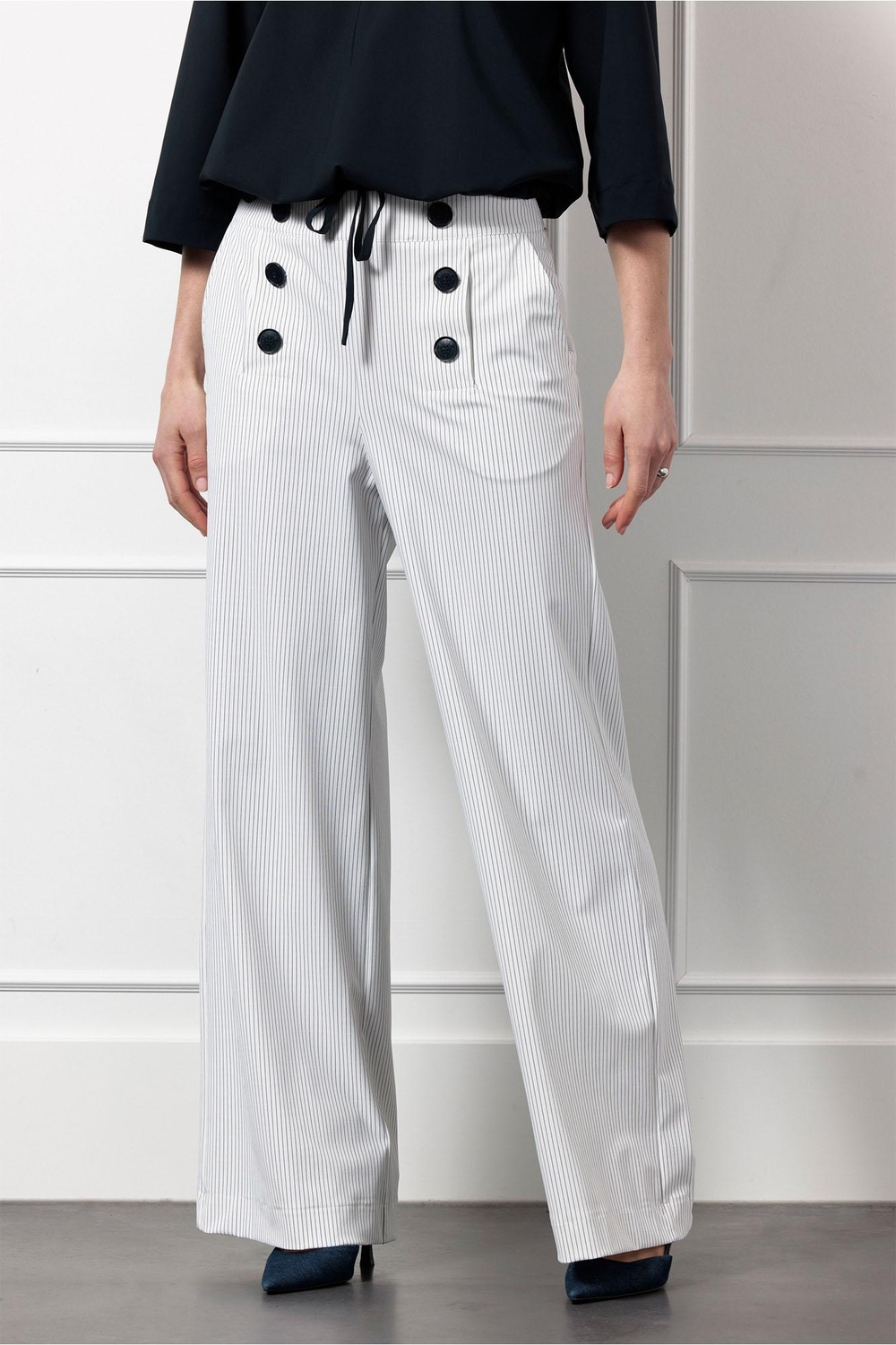 Studio Anneloes Lexie Sailor Bnd Pinstripe Trousers 12750 Broek 1169 Off White/dark Blue
