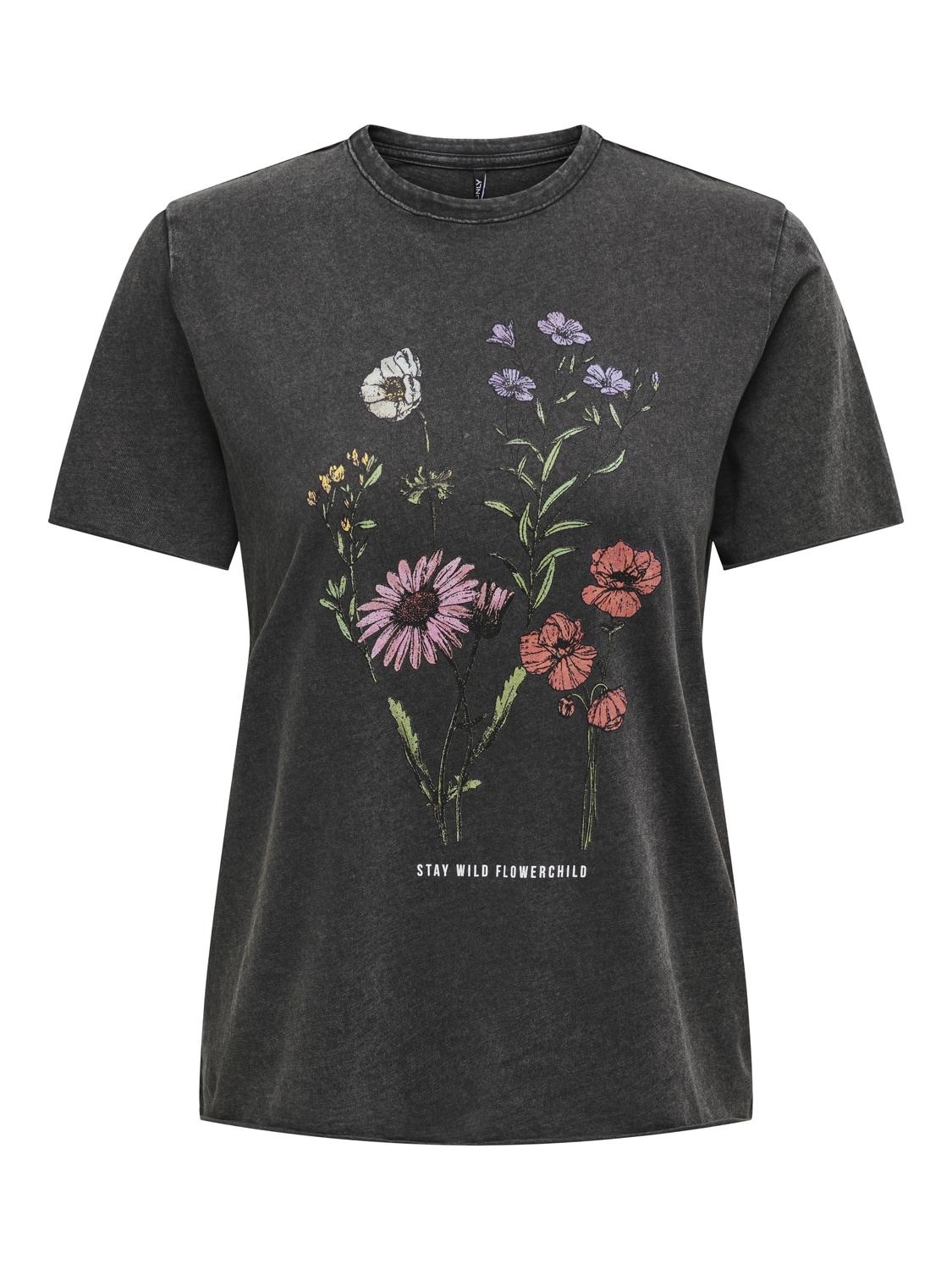 Only Onllucy Life Reg S/s Top Jrs Noos T-shirts Black Flowerchild