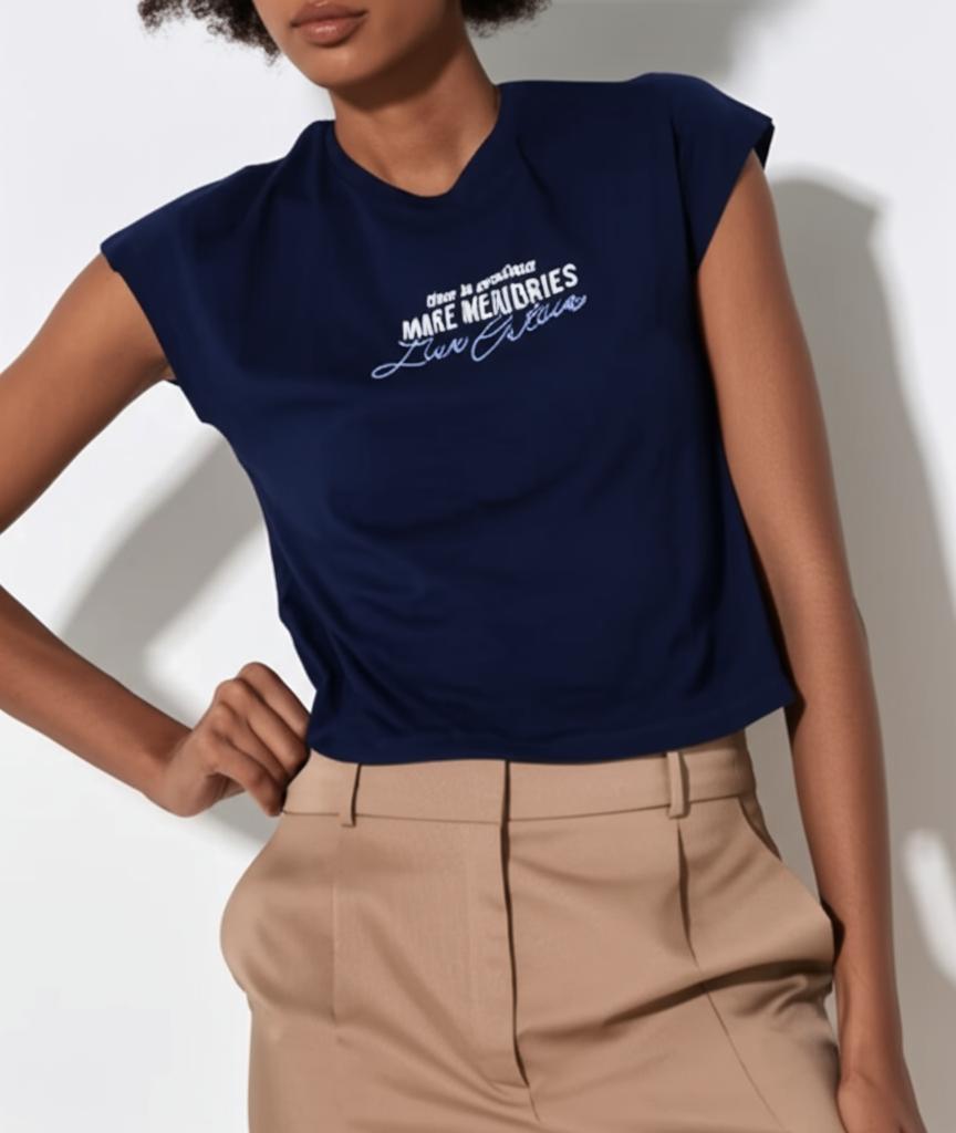 Elvira Casuals T-shirt Memories E2 25-066 T-shirt Korte Mouw 100 Navy