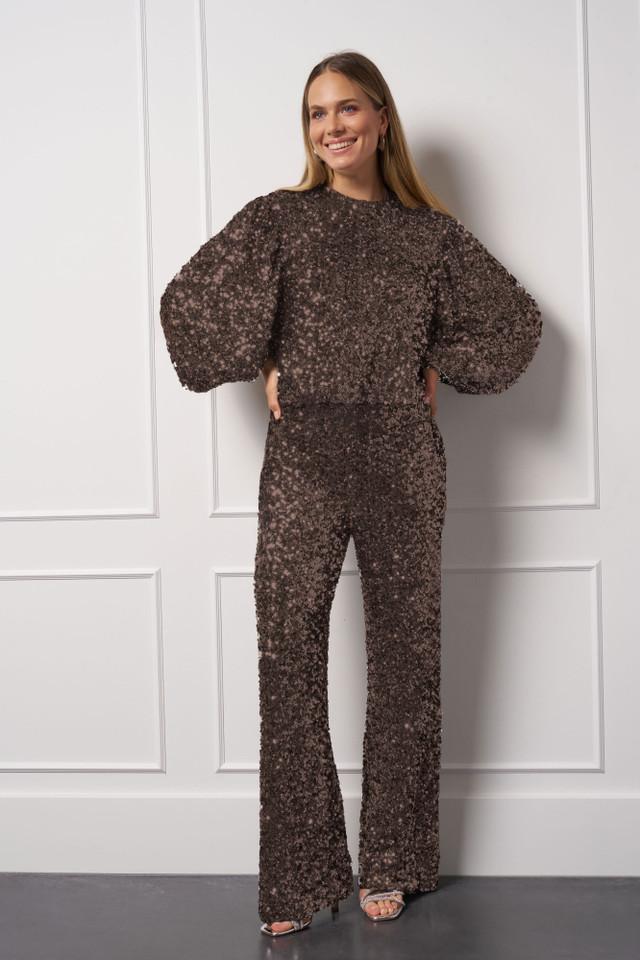 Studio Anneloes Blom 2way Sequins Top 13335 T shirt Lange Mouw 8700 Espresso