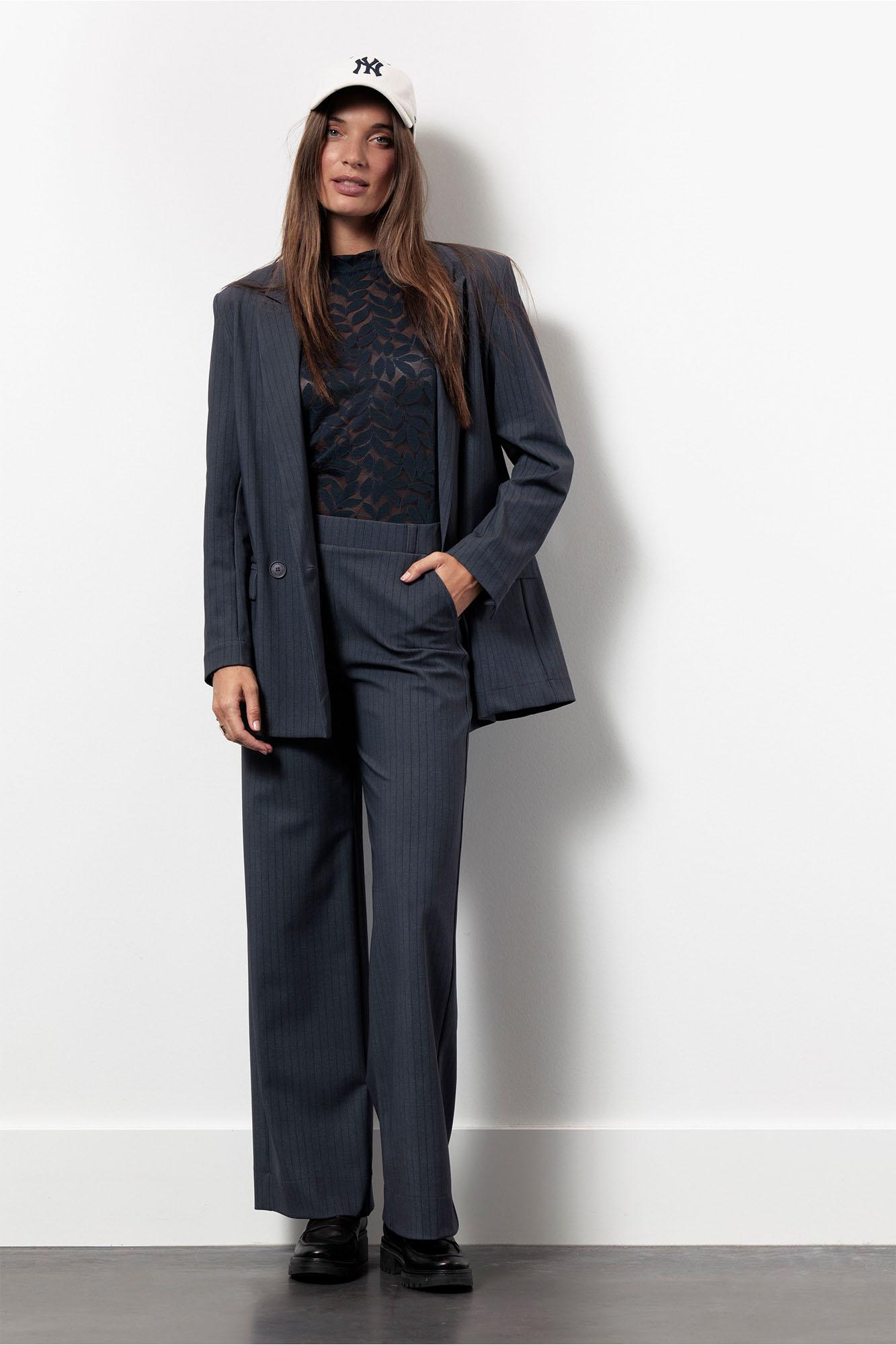 Studio Anneloes Lexie Bnd Pinstripe Trousers 13386 Broek 9869 Antraciet dark Blue