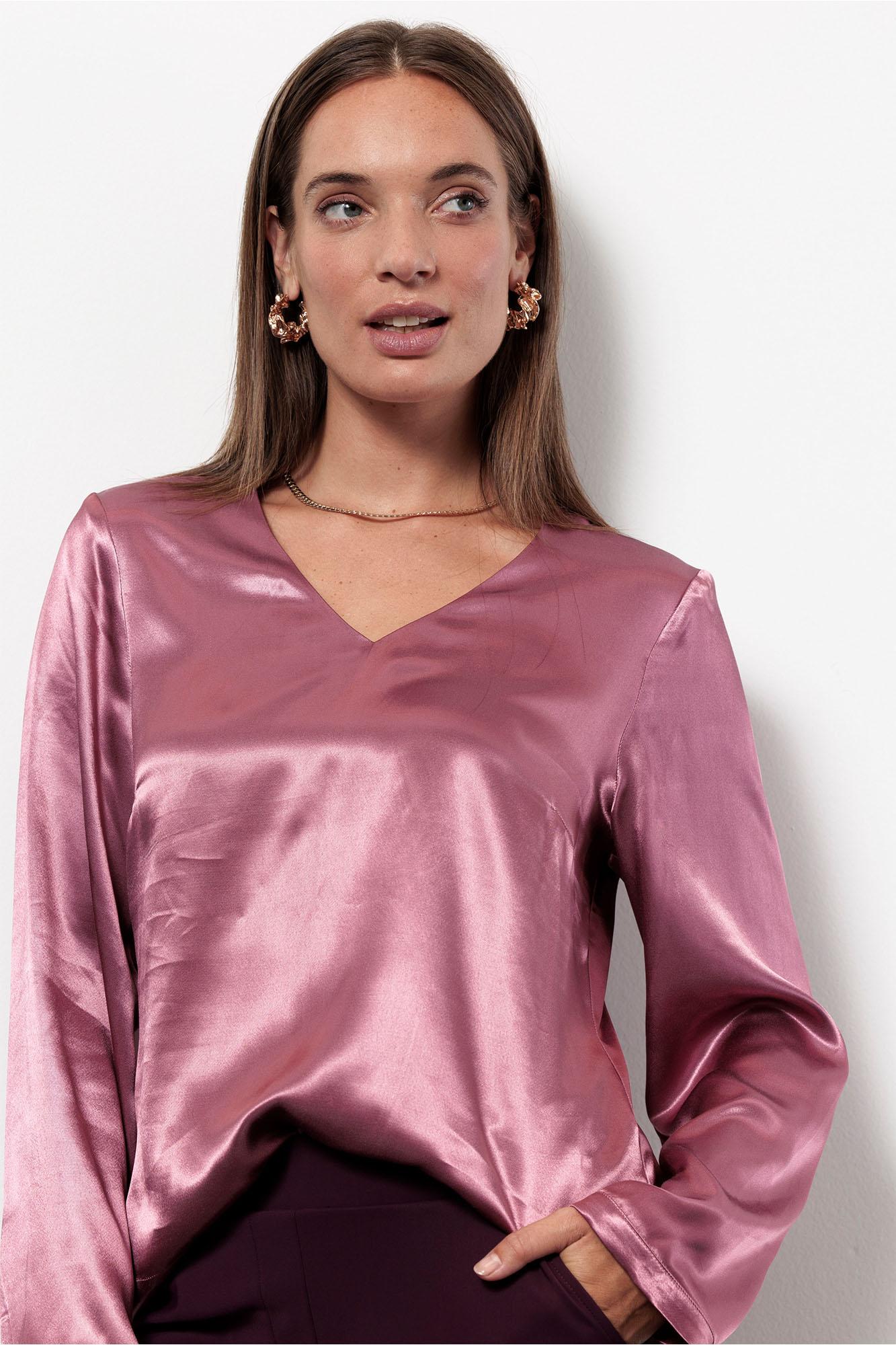 Studio Anneloes Madison Satin Top 13368 T shirt Lange Mouw 4500 Vintage Berry