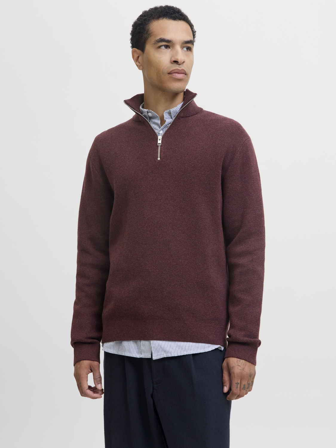 Jack Jones Jprblamilano Stitch Knit Half Zip Sn Trui Winetasting