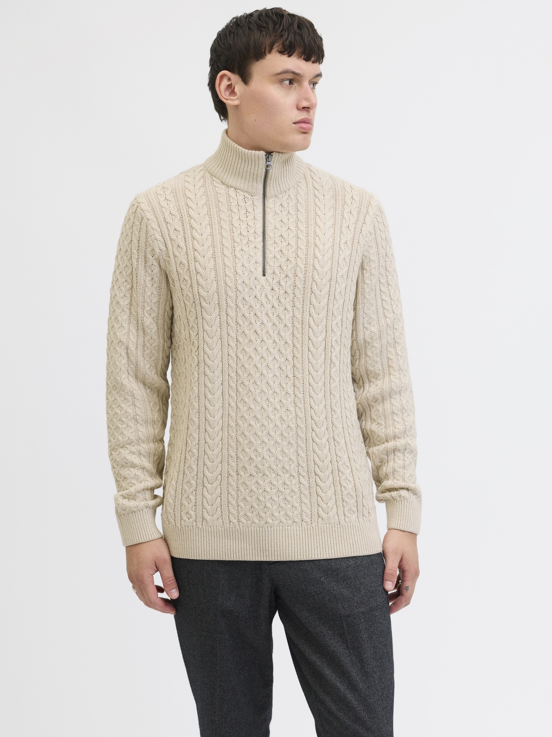 Jack Jones Jprblusean Knit Cable Half Zip Sn Trui Silver Lining