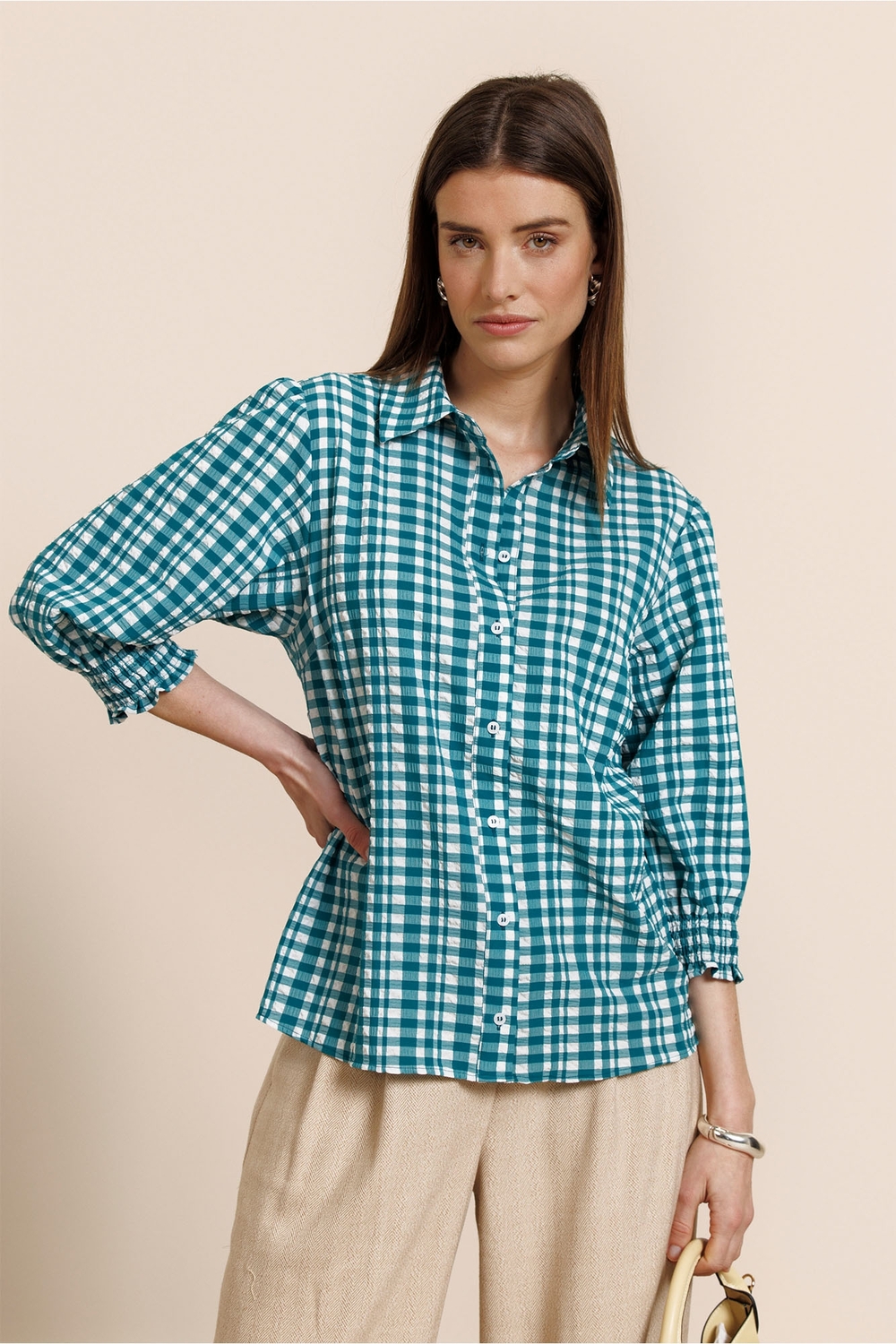 Studio Anneloes Yentil Check Blouse 14024 Blouse 1182 Off White/ Teal