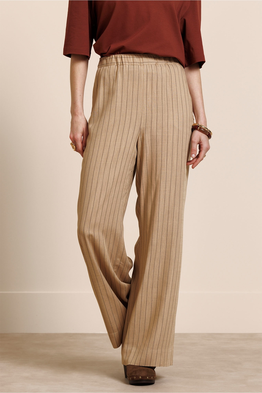 Studio Anneloes Devine Stripe Trousers 14057 Broek 8490 Camel/black