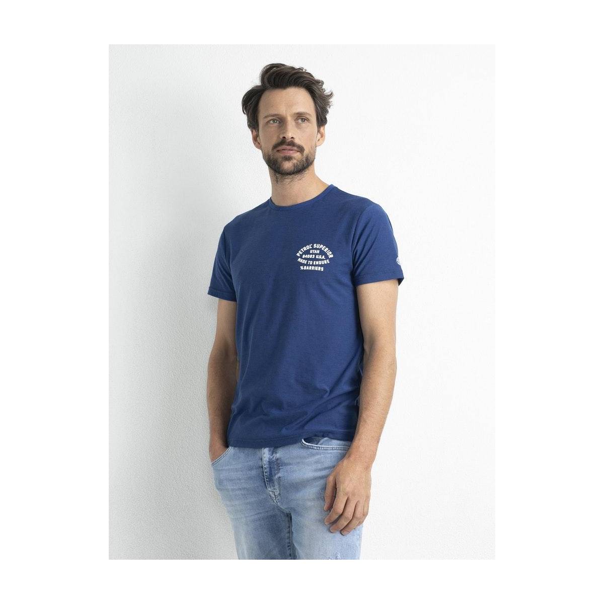 Petrol Men T-Shirt SS Classic Print Blauw