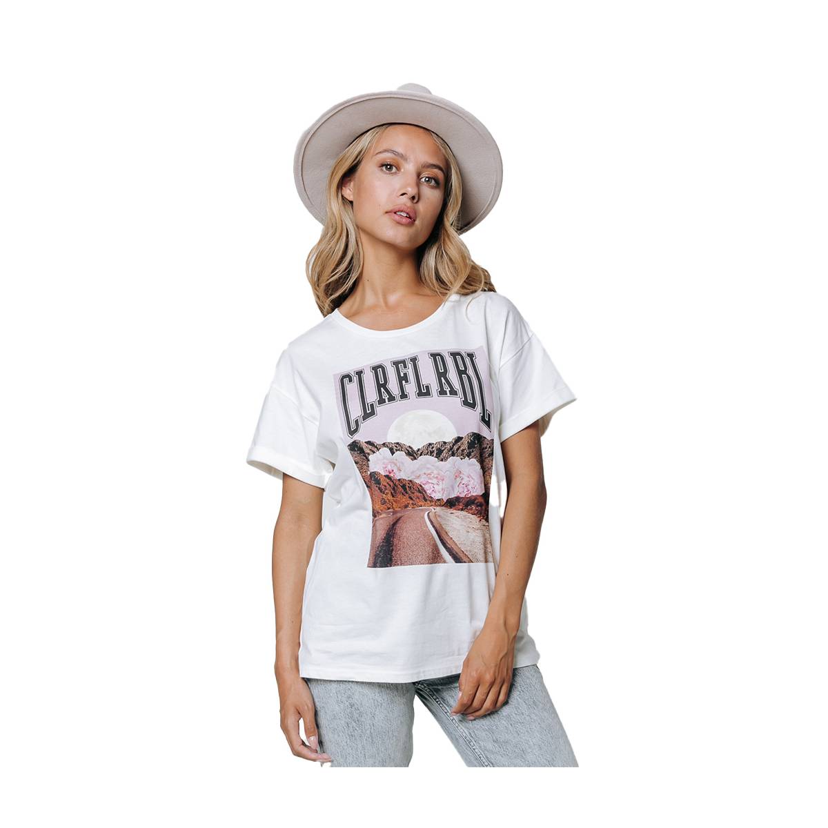 Colourful Rebel Road Roses Boxy Tee Wit
