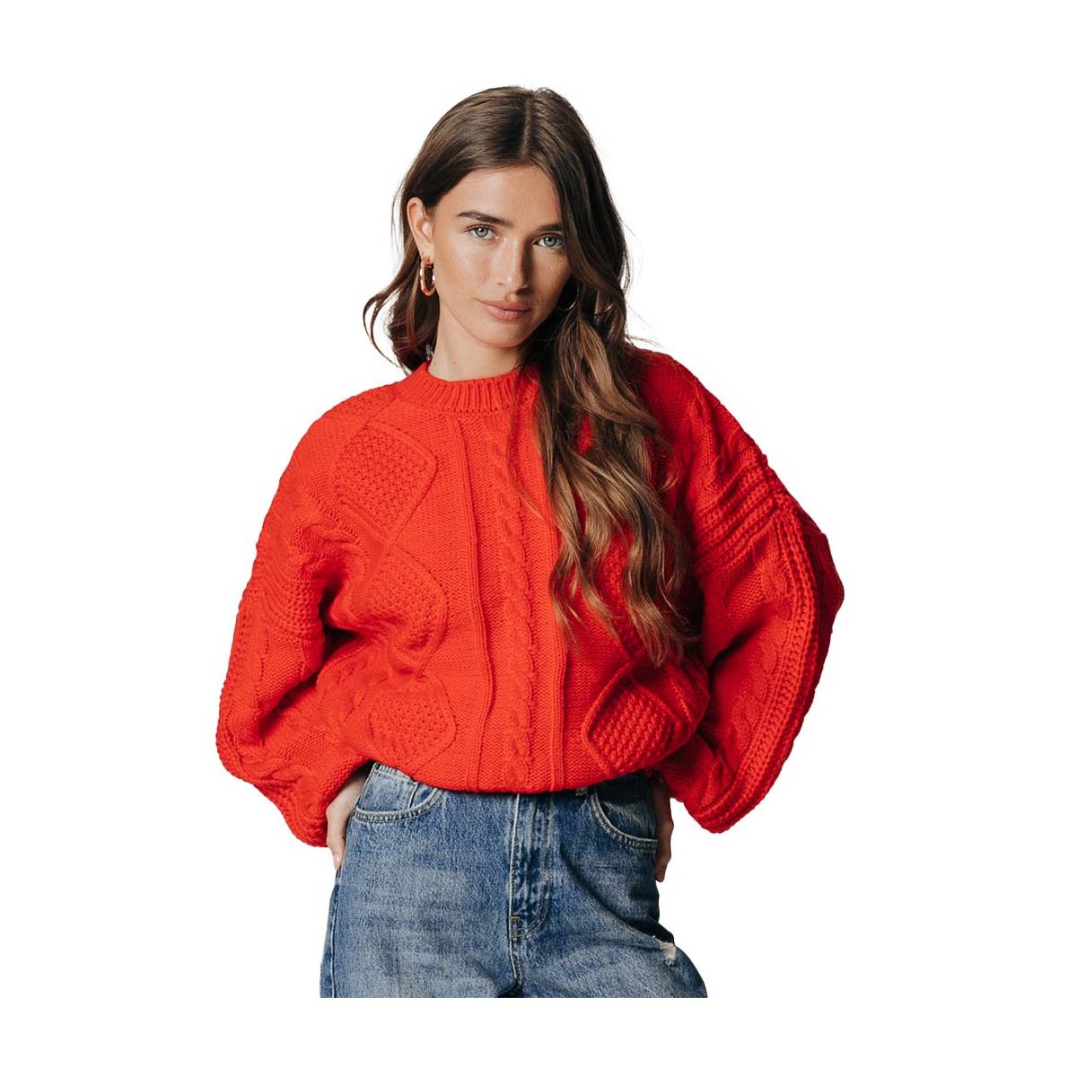 Colourful Rebel Olivia Cable Knitwear Sweater Oranje