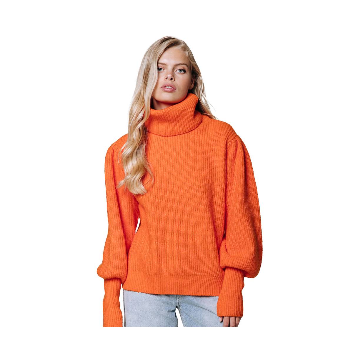 Colourful Rebel Tani Knitted Roll Neck Sweater Oranje