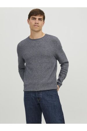 J&J Premium J&J Premium 12238557 jprblumiguel knit crew neck noos Trui maritime blue twisted w. cloud dancer