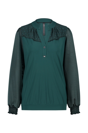 ZIP73 ZIP73 41203/300 top ruffle mouw glans T-shirt Lange mouw 300 groen