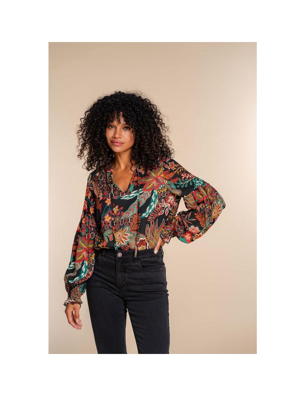 Geisha 33961 20 top T shirt Lange mouw 999 black terra combi