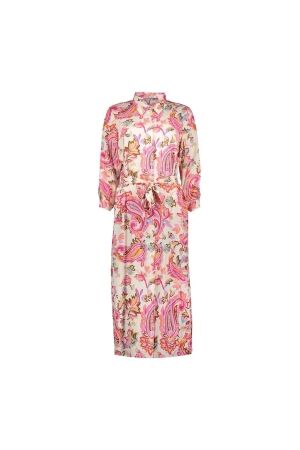 Geisha Geisha 47062-70 aop long blousedress Jurk 10 off-white/pink combi