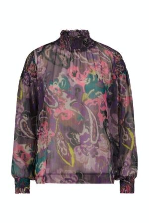 Studio Anneloes Studio Anneloes dakota flowerwall crepe top 09343 T-shirt Lange mouw 8611 aubergine/offwhite