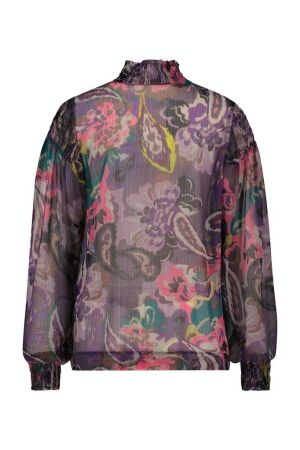 Studio Anneloes Studio Anneloes dakota flowerwall crepe top 09343 T-shirt Lange mouw 8611 aubergine/offwhite