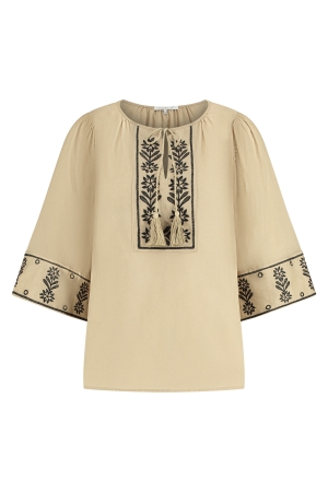 Nukus Nukus serena top ss240169 T-shirt Lange mouw 64 camel