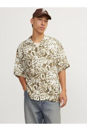 J&J Premium J&J Premium jprblurexton print shirt s/s 12254991 Overhemd tannin relaxed fit